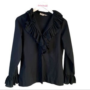 Jami Originals black ruffled collar blouse ruffles at sleeves too size 10